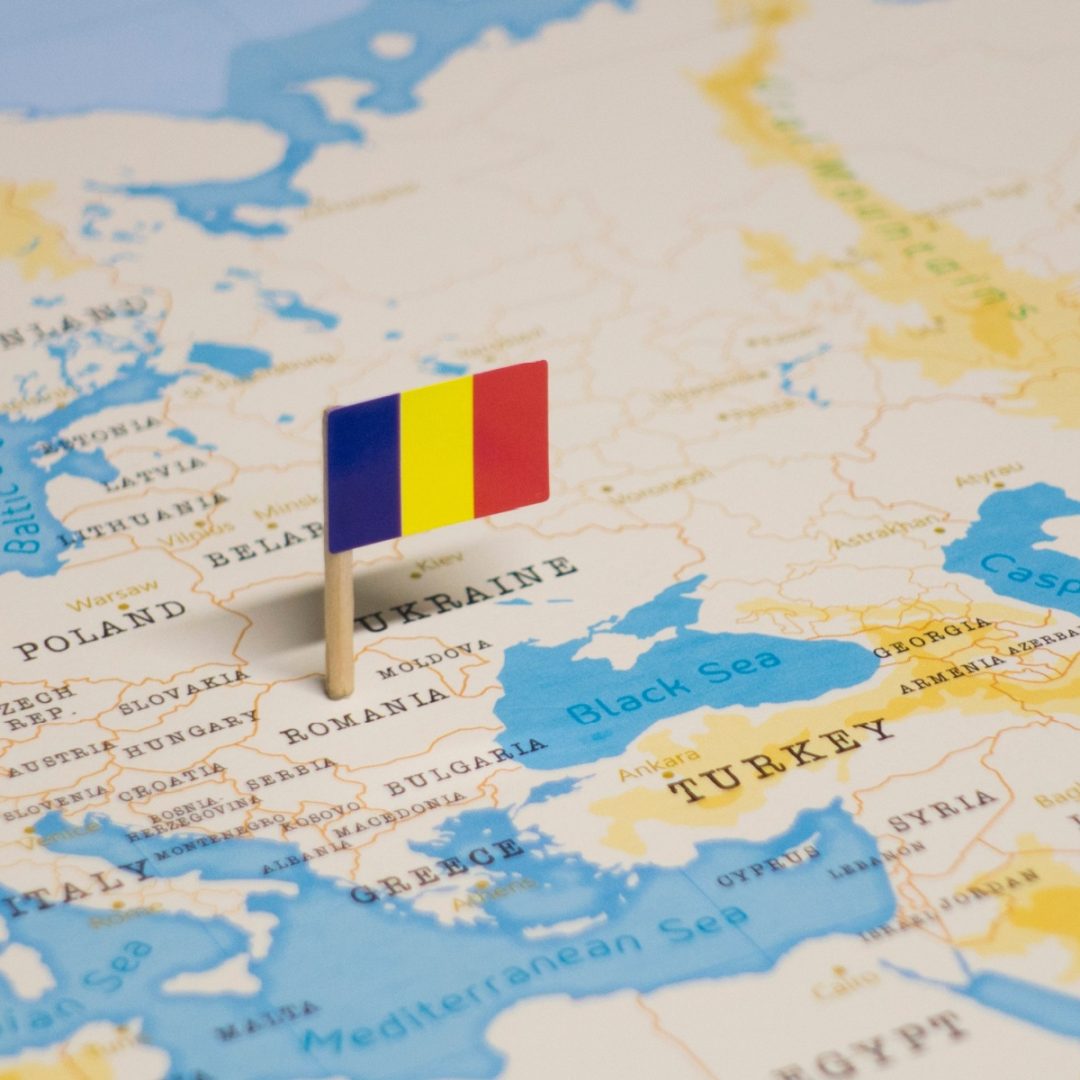 Romanian flag on map