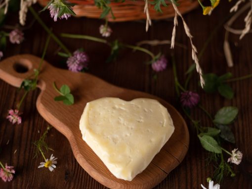 A block of halloumi in a heart shape