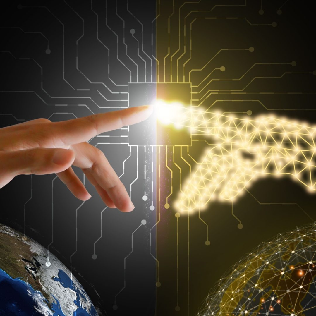 human and digital fingers connecting