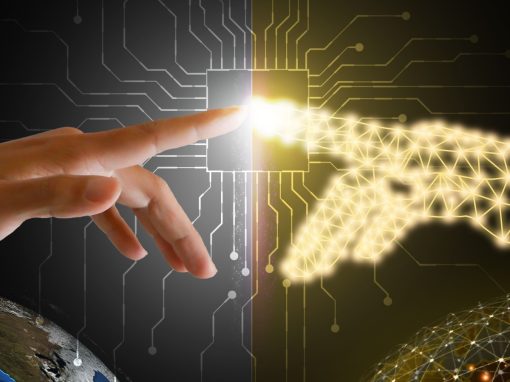 human and digital fingers connecting
