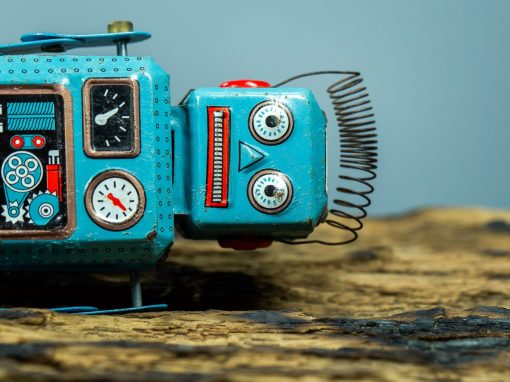 Sad robot lying down broken