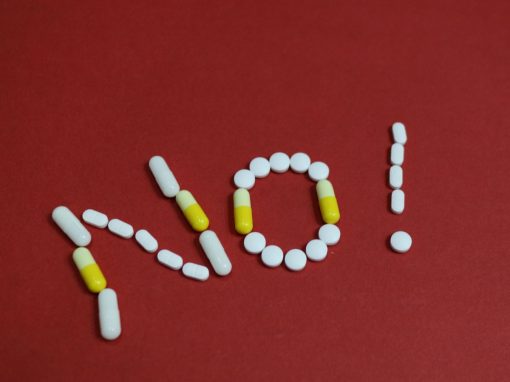 The word 'no' spelled out in pills