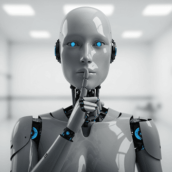 Robot with finger on lips