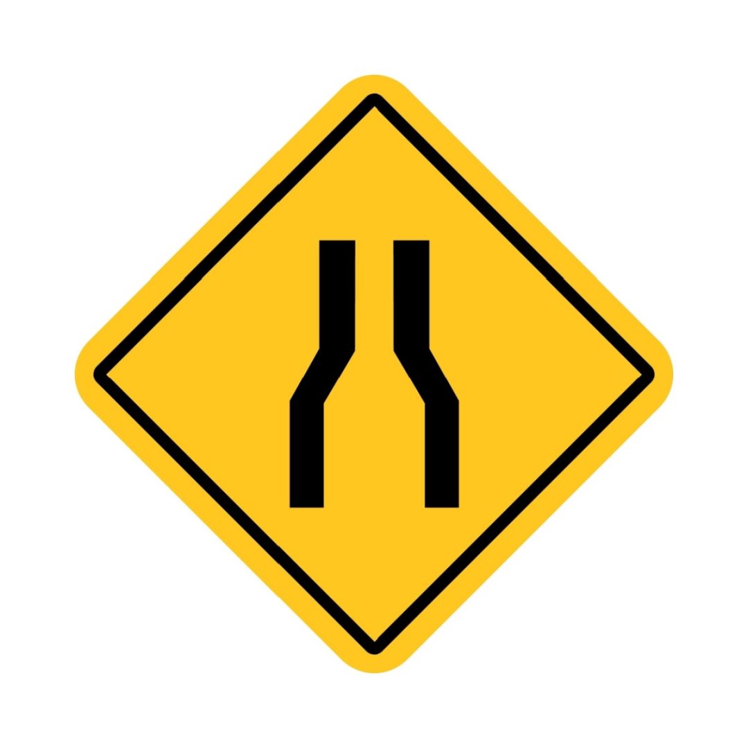 narrow road warning sign