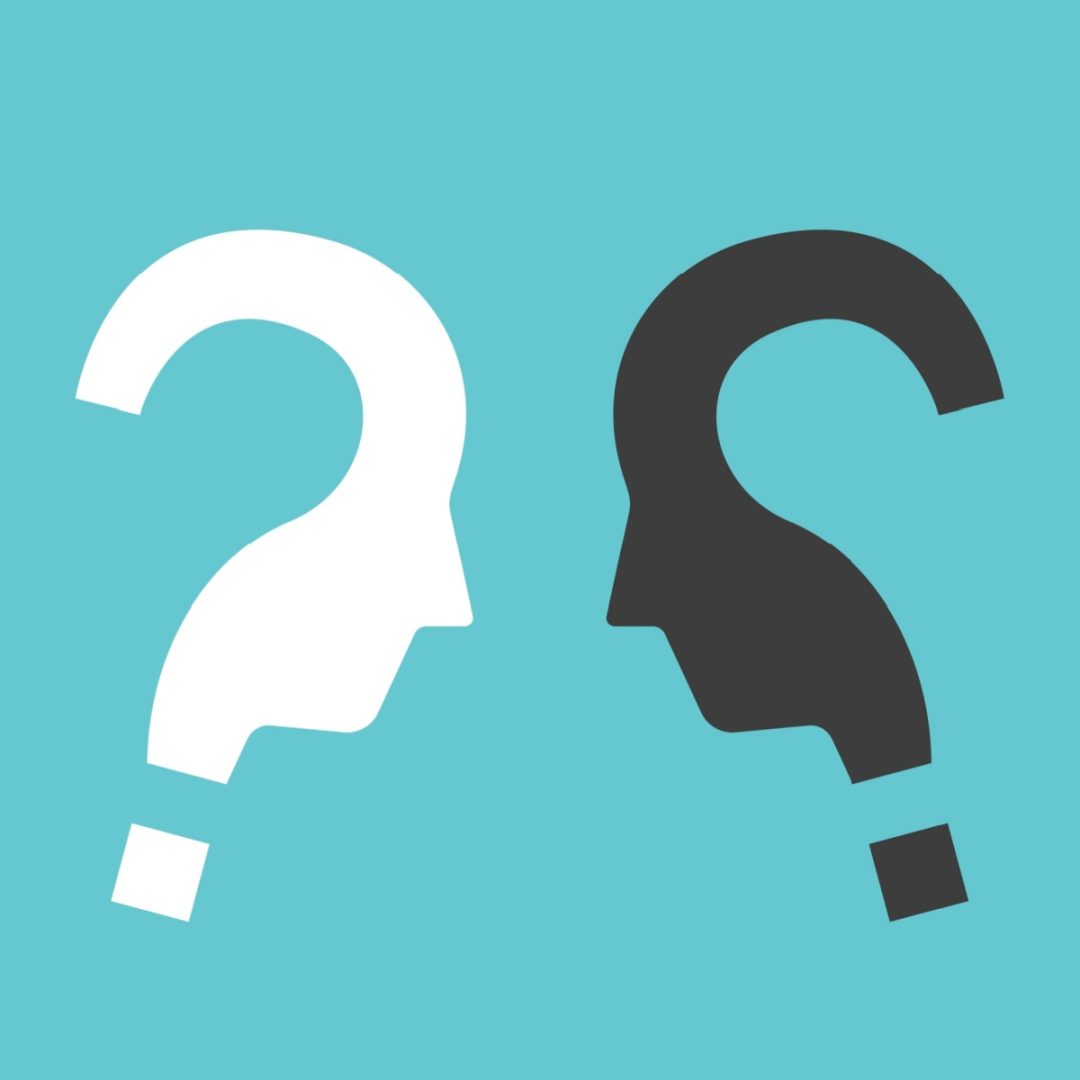 question marks with faces, symbolising different ideas